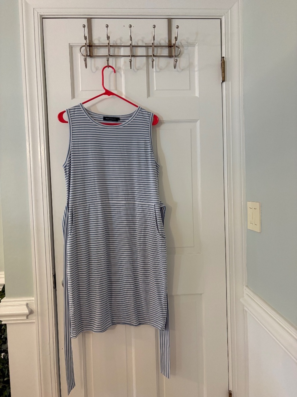 Blue and White Striped Tie Waist Mini Dress